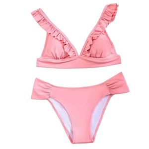 NWT SHEIN Large Pink Ruffle Trim Bikini
